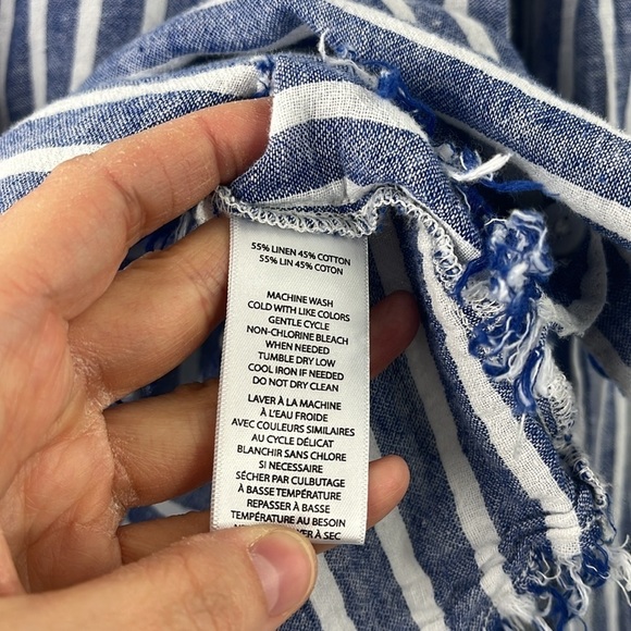 Beach Lunch Lounge Fringe Striped Linen Blend Long Sleeve Top Womens Size S - Picture 7 of 8